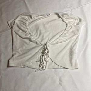 Ribbed White Cropped Tie Shirt